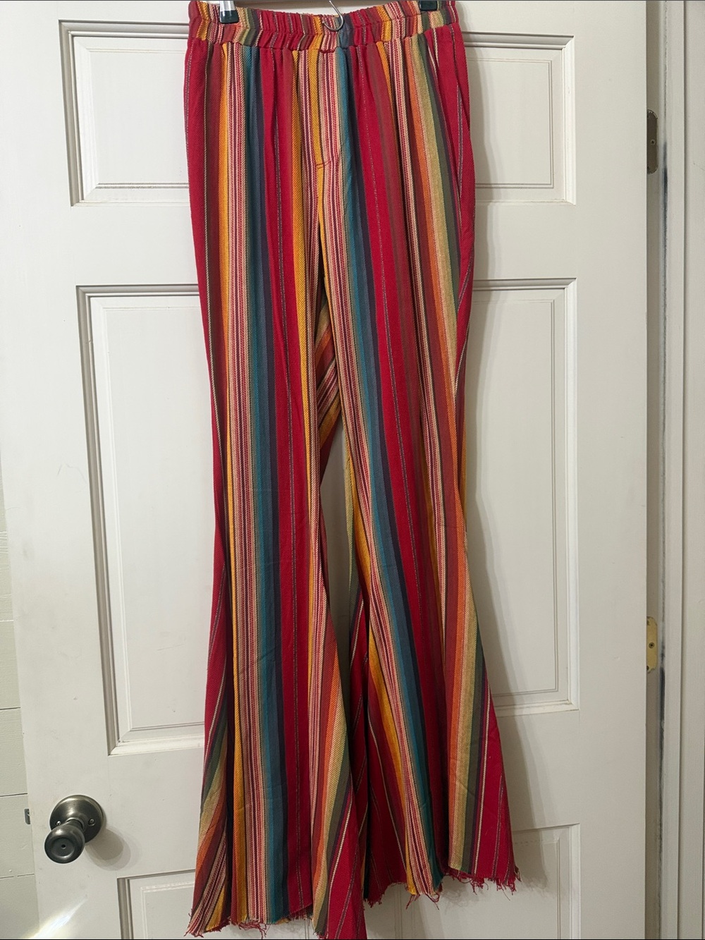 L&B Red Multi-Stripe Flared Pants